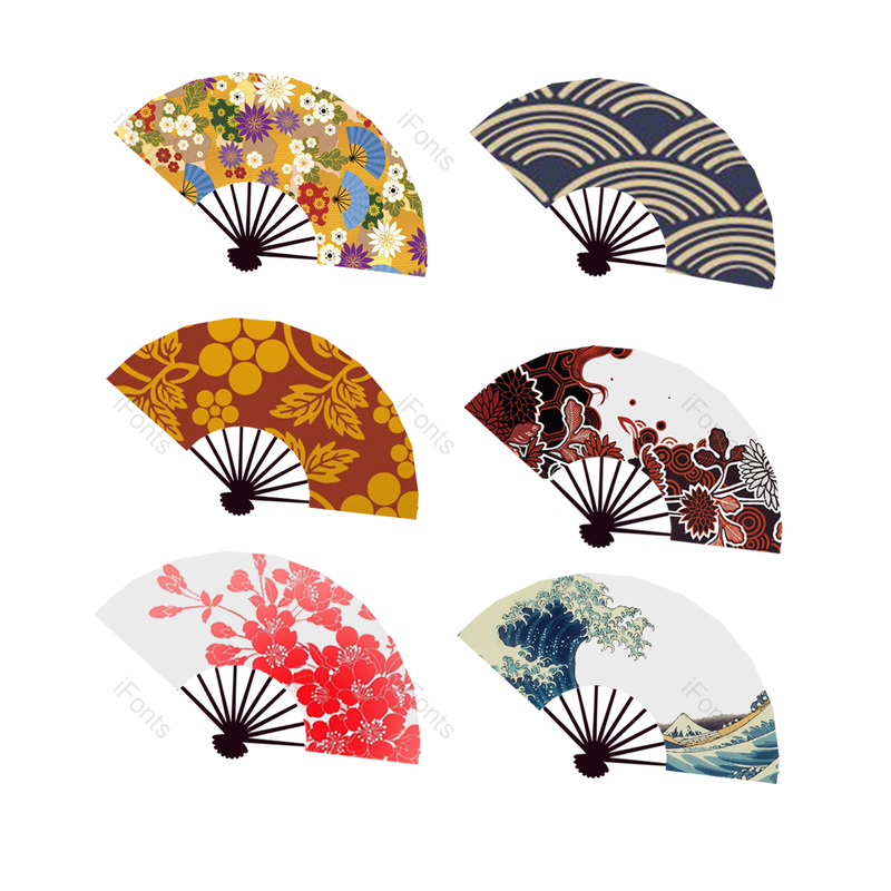 日本图片,彩色元素,折扇PNG,免抠素材